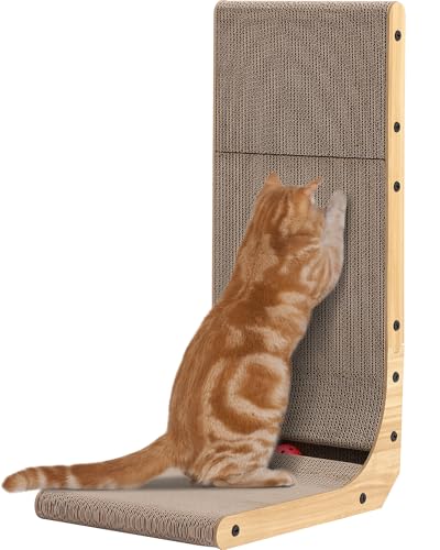 L-förmiger Katzenkratzer, Katzenkratzer für Indoor-Katzen, Papp-Katzenkratzen mit Ballspielzeug (67,8 x 41,9 cm) von KIGOTY