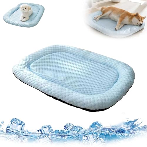 KIKIATA Puppypad Kühlbett für Hunde, Katzenkühlmatte für den Innenbereich, tragbare Sommer-Hundeunterlage, rutschfest, waschbar, weich, atmungsaktiv, Haustier-Kühlmatten für Hund und Katze (Blau, von KIKIATA