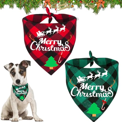 Hundehalstuch Weihnachten, 2 Stück Weihnachtshund Bandanas, Hundehalstuch, Halstuch Hund, Hundekostüm Weihnachten, Hundehalstuch Bandanas, Klassisches Kariertes Hundehalstuch für Katzen Hunde von KIKVTER