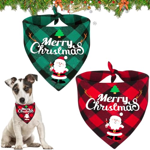 Hundehalstuch Weihnachten, 2 Stück Weihnachtshund Bandanas, Hundehalstuch, Halstuch Hund, Hundekostüm Weihnachten, Hundehalstuch Bandanas, Klassisches Kariertes Hundehalstuch für Katzen Hunde von KIKVTER