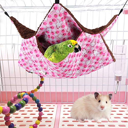 Gemütliche Doppellagige Hängematte für Kleine Haustiere – Rosa Hasen-Eichhörnchen-Schlafsack, Hängebett für Kleine Tiere, für Hamster, Rennmäuse und Mäuse (Große Größe) von KIMISS