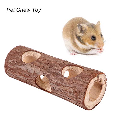 Natürlicher Holztunnel für Hamster, Kaninchen und Vögel – Kauspielzeug für Katzen und Hunde, Perfektes Haustierspielplatzzubehör (L) von KIMISS