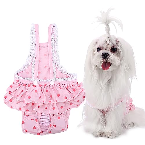 Niedliche Hunde-Hosenträger Im Polka-Dot-Rock-Stil – Süße und Bezaubernde Windelhose für Kleine Hunde – Bequeme und Stilvolle Haustierbekleidung (M) von KIMISS