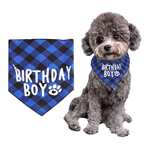 KINBOM Hunde Geburtstag Bandana Junge, Kariert Bedruckt Hunde Bandana Haustier Hundelätzchen Hunde Schal Geburtstagsparty Zubehör für Kleine Mittelgroße und Große Hunde Welpen (Blau) von KINBOM