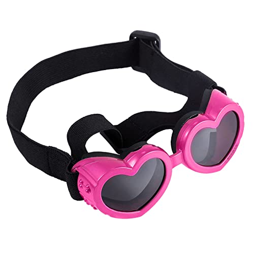 KINBOM Hundebrille für Kleine Hunde, Winddichte Hundebrille Verstellbare Hochelastische Hunde Sonnenbrille in Herzform Sonnenfest Wasserdicht Staubdicht Haustierbrille, Rosa von KINBOM