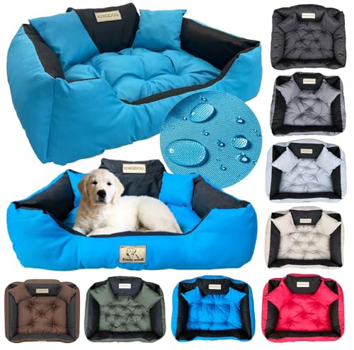 KING DOG Hundebett Grosse Hunde Waschbar L 100x75 cm Hundekissen Haustierbett Hundekorb | Personalisiert - Name des Hundes | Wasserdichtes Material Silikon Füllung Blau von KING DOG