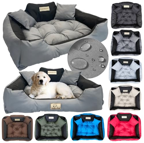 KING DOG Hundebett Grosse Hunde Waschbar L 100x75 cm Hundekissen Haustierbett Hundekorb | Personalisiert - Name des Hundes | Wasserdichtes Material Silikon Füllung Dunkelgrau von KING DOG