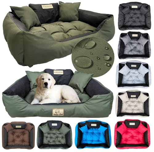 KING DOG Hundebett Grosse Hunde Waschbar L 100x75 cm Hundekissen Haustierbett Hundekorb | Personalisiert - Name des Hundes | Wasserdichtes Material Silikon Füllung Grün von KING DOG