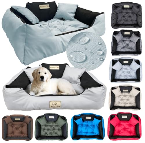 KING DOG Hundebett Grosse Hunde Waschbar L 100x75 cm Hundekissen Haustierbett Hundekorb | Personalisiert - Name des Hundes | Wasserdichtes Material Silikon Füllung Hellgrau von KING DOG