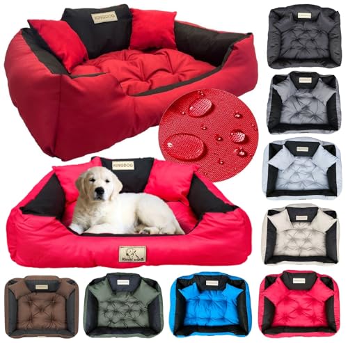 KING DOG Hundebett Grosse Hunde Waschbar L 100x75 cm Hundekissen Haustierbett Hundekorb | Personalisiert - Name des Hundes | Wasserdichtes Material Silikon Füllung Rot von KING DOG