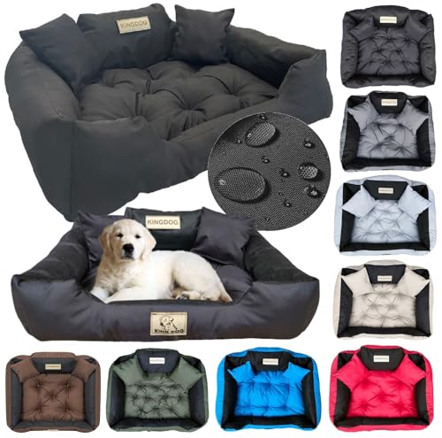 KING DOG Hundebett Grosse Hunde Waschbar L 100x75 cm Hundekissen Haustierbett Hundekorb | Personalisiert - Name des Hundes | Wasserdichtes Material Silikon Füllung Schwarz von KING DOG