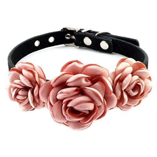 Hundehalsband mit Blumen-Dekorationen für Mädchen, Welpen, florales Katzenhalsband, Halsketten mit Metall-D-Ring für kleine Hunde, ohne Glöckchen von KING TREMELLA