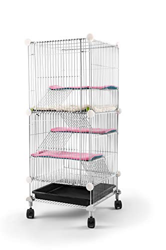 QCM Haustierstall für Eichhörnchen, Kaninchen, Frettchen, Chinchilla, Meerschweinchen, Ratten oder andere kleine Tiere im Innenbereich, erweiterbar und stapelbar, 35,6 x 35,6 x 71,1 cm von KINGBO