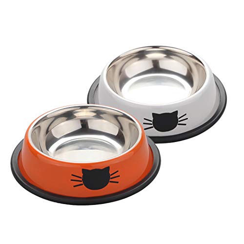 KINGBOO 2 Pack Katzennapf Edelstahl rutschfeste Boden Haustier Hund Futternapf Wasser Futternapf Orange + Grau von KINGBOO