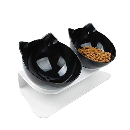 KINGBOO Futternapf für Katzen, 15° geneigt, für Futter und Wasser, erhöht, Doppelnapf für Welpen, Nackenschutz, Schwarz von KINGBOO