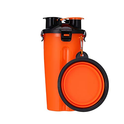 KINGBOO Haustier-Wasserflasche und zusammenklappbarer Futternapf, 2-in-1, für Hunde, Katzen, Outdoor, Reisen, Wasserfutter, Futter-Anbieter, Orange von KINGBOO