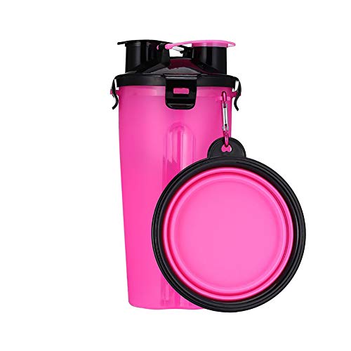 KINGBOO Haustier-Wasserflasche und zusammenklappbarer Futternapf, 2-in-1, für Hunde, Katzen, Outdoor, Reisen, Wasserfutter, Futterlieferanten, Rosa von KINGBOO