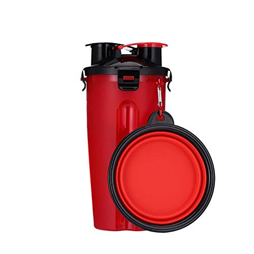 KINGBOO Haustier-Wasserflasche und zusammenklappbarer Futternapf, 2-in-1, für Hunde, Katzen, Outdoor, Reisen, Wasserfutter, Futterlieferanten, Rot von KINGBOO