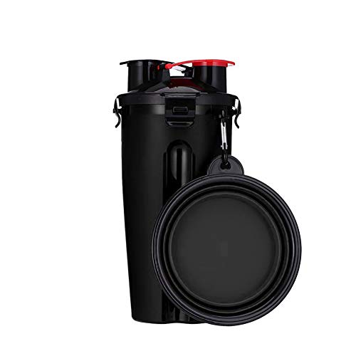 KINGBOO Haustier-Wasserflasche und zusammenklappbarer Futternapf, 2-in-1, für Hunde, Katzen, Outdoor, Reisen, Wasserfutter, Futterlieferanten, schwarz von KINGBOO