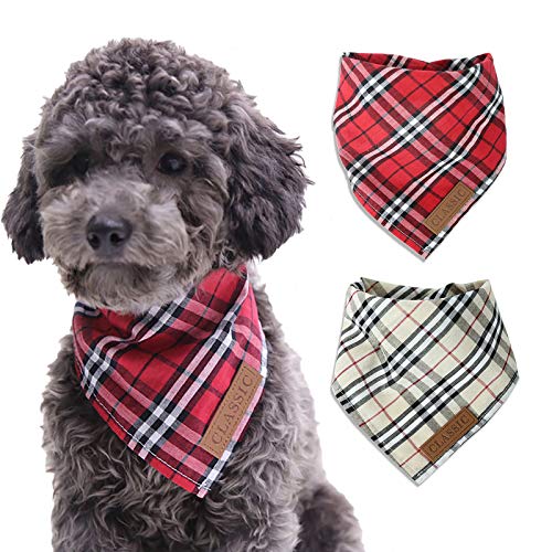 KINGBOO Hunde-Bandana-Set aus Baumwolle, waschbar, klassisches Karomuster, für Hunde, Dreieck-Lätzchen, Halstuch, L von KINGBOO