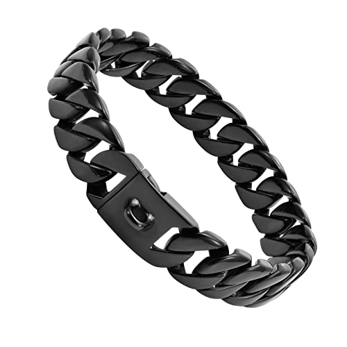 Großes Hundehalsband, 32 mm, kubanische Glieder, Trainingshalsband mit Design-Sicherheitsschnalle, schwarze Martingale-Halsbänder aus Edelstahl, starke, robuste Kau-Kette für alle Rassen von mittelgroßen/großen Hunden von KINGOLDOGS