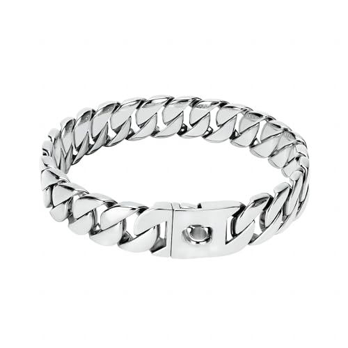 Halsband für große Hunde, 32 mm, kubanisches Glieder-Trainingshalsband mit Sicherheitsschnalle, silberfarbene Martingal-Halsbänder, Edelstahl, stark, robust, kaufest, für alle Rassen, mittelgroße und von KINGOLDOGS