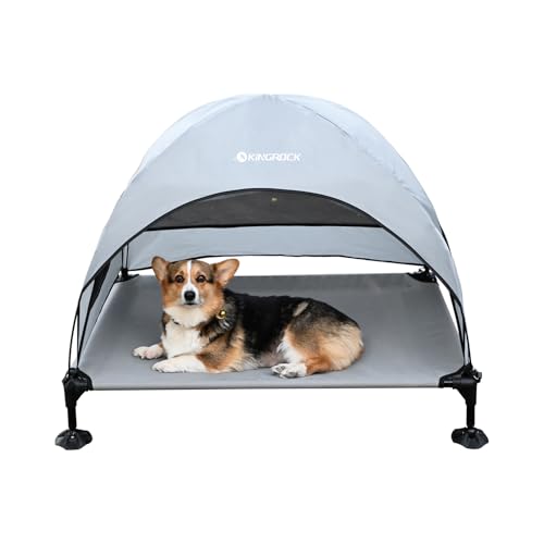 KINGROCK Outdoor Hundebett mit Baldachin, erhöhtes Hundebett mit Stall von KINGROCK