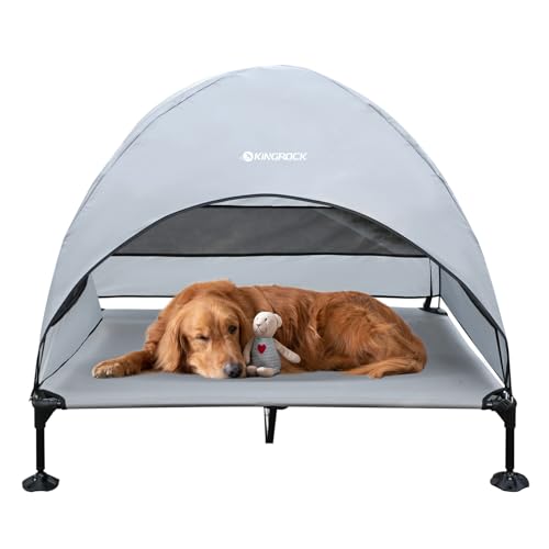 KINGROCK Outdoor Hundebett mit Baldachin, erhöhtes Hundebett mit Stall von KINGROCK