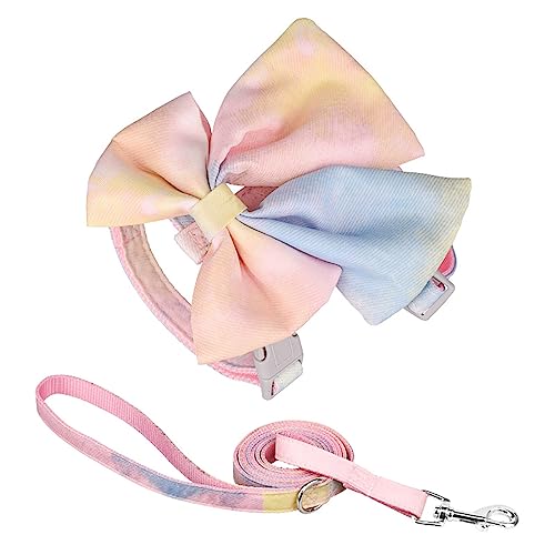 KINLYBO 2 stücke Haustiere Brust Geschirre Einstellbare Reflektierende Bowknot Gurt mit Griff Seil für Welpen Hunde Katzen Gelb M von KINLYBO