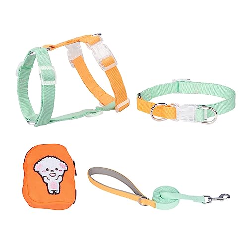 KINLYBO 4pcs Pets Brustgeschirre Set Verstellbarer Hals für Katzen mit Zugseil & Tasche Grün Gelb M von KINLYBO