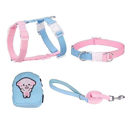 KINLYBO 4pcs Pets Brustgeschirre Set Verstellbarer Hals für Katzen mit Zugseil & Tasche PinkBlue M von KINLYBO