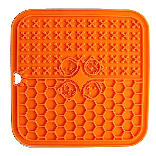 KINLYBO Hunde Leckmatten Slow Feeder Pads mit rutschfestem Silikonnapf für Haustier Welpen Katzen Orange-2q von KINLYBO