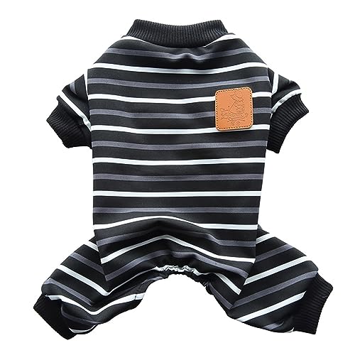 KINLYBO Hundebekleidung High Neck Stripe T-Shirts Homewear Vierbeiniger Pyjama für Haustier Welpen Katzen Grauweiß XL von KINLYBO