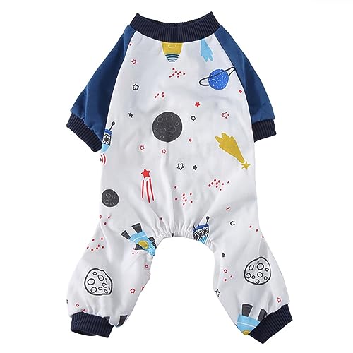 KINLYBO Hundekleidung Homewear Vierbeiniger Cartoon Muster Weicher Schlafanzug für kleine Haustiere Katze Blau XL von KINLYBO