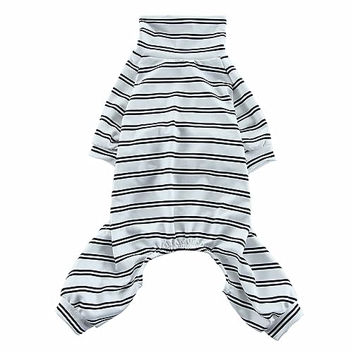 KINLYBO Sommer Hunde Kleidung Casual T-Shirts Streifen Homwear Pyjama für Welpen Katzen Weiß M von KINLYBO