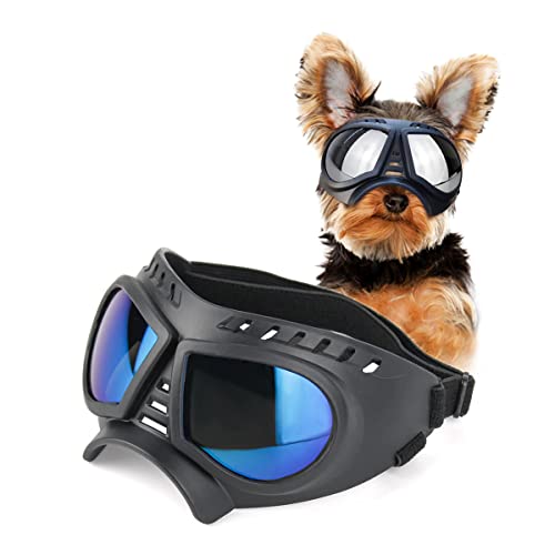 KINLYBO Sonnenbrille für Haustier Hunde, Hundebrille Soft Frame Mask Goggles Winddicht Augenschutz Anti UV Haustier Brille für kleine Hunde Blau von KINLYBO