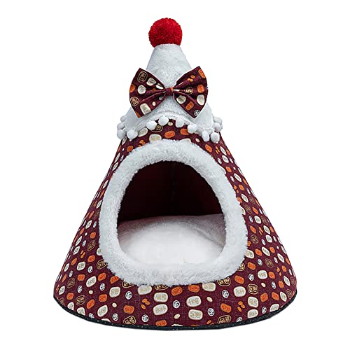 KINLYBO Weihnachtsbaum-Katzenhaus-Bett, warm, weich, tragbar, für den Innenbereich, Höhlennest für Kätzchen, braun, L von KINLYBO