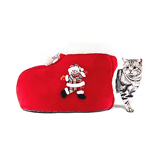 KINLYBO Weihnachtsdekoration Katzenhaus Bett, Winterbett Weich Warm Indoor Cozy Tent House Pet Cave Bed Boots L von KINLYBO