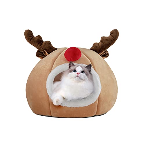 KINLYBO Weihnachtsdekoration Katzenhaus Bett, Winterbett Weich Warm Indoor Cozy Tent House Pet Cave Bed Elch L von KINLYBO