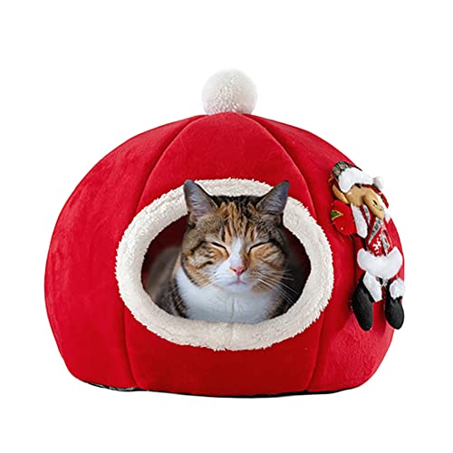 KINLYBO Weihnachtsdekoration Katzenhaus Bett, Winterbett Weich Warm Indoor Cozy Tent House Pet Cave Bed Pumpkin S von KINLYBO