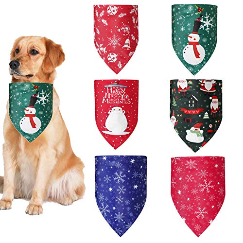 KINSPON Hundehalstuch, Weihnachtsdruck, waschbar, für Dreiecke, 6 Stück von KINSPON