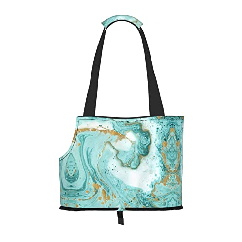 Kleine Hundetragetasche für kleine Hunde, Teal und Gold, Marmor, Haustier-Reisetasche, tragbare Tragetasche für Hund/Katze von KIROJA