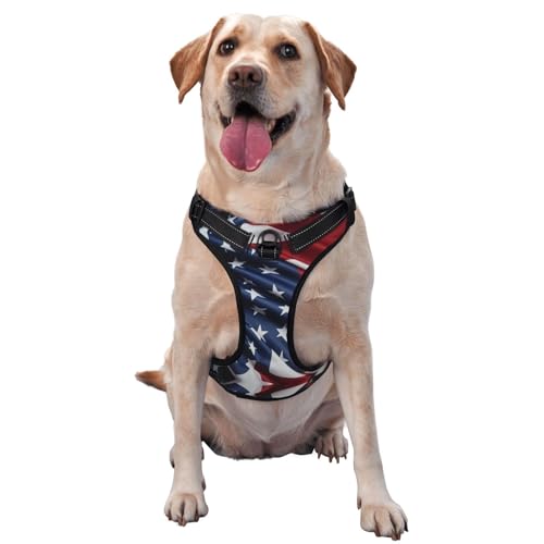 Hundegeschirr mit USA-Flagge, ausgestattet mit reflektierenden Haustiergurten und Schnellverschluss-Schnallen, geeignet für alle Arten von Hunden von KIRROWE