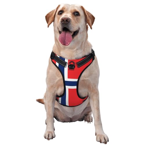 Hundegeschirr mit norwegischer Flagge, ausgestattet mit reflektierenden Haustiergurten und Schnellverschlussschnallen, geeignet für alle Arten von Hunden von KIRROWE