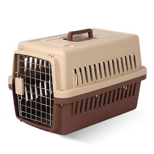 Hundebox, Hundekäfig, Katzengehege, Kleintierkäfig, Tierkäfig fürs Auto, Tragbarer Ausflugs-Tierkäfig für den Lnnen- und Außenbereich mit Belüftungslöchern, Trennwänden(Brown,37 * 37 * 58cm) von KISDFOND