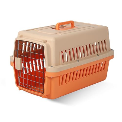 Hundebox, Hundekäfig, Katzengehege, Kleintierkäfig, Tierkäfig fürs Auto, Tragbarer Ausflugs-Tierkäfig für den Lnnen- und Außenbereich mit Belüftungslöchern, Trennwänden(Orange,32 * 30 * 48) von KISDFOND