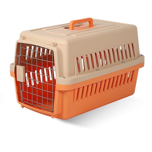 Hundebox, Hundekäfig, Katzengehege, Kleintierkäfig, Tierkäfig fürs Auto, Tragbarer Ausflugs-Tierkäfig für den Lnnen- und Außenbereich mit Belüftungslöchern, Trennwänden(Orange,37 * 37 * 58cm) von KISDFOND