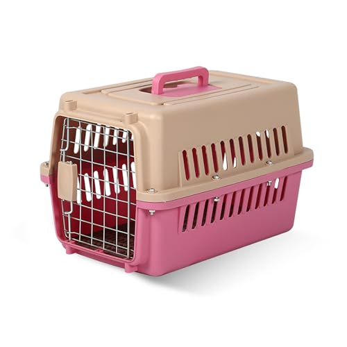 Hundebox, Hundekäfig, Katzengehege, Kleintierkäfig, Tierkäfig fürs Auto, Tragbarer Ausflugs-Tierkäfig für den Lnnen- und Außenbereich mit Belüftungslöchern, Trennwänden(Pink,32 * 30 * 48) von KISDFOND