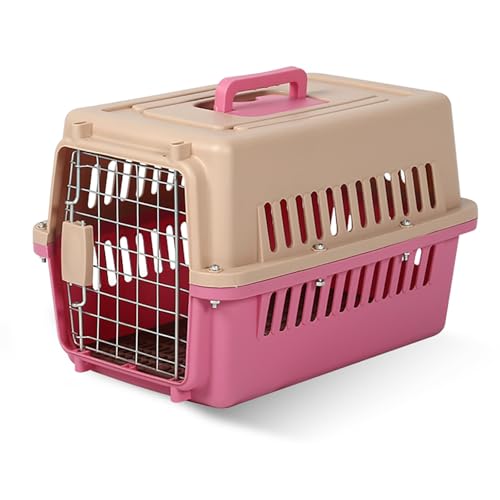 Hundebox, Hundekäfig, Katzengehege, Kleintierkäfig, Tierkäfig fürs Auto, Tragbarer Ausflugs-Tierkäfig für den Lnnen- und Außenbereich mit Belüftungslöchern, Trennwänden(Pink,37 * 37 * 58cm) von KISDFOND