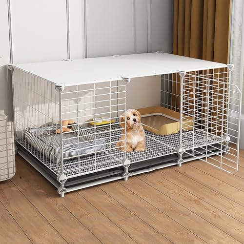 Meerschweinchen Käfig, Hundebox Große Hunde, Katzenkäfig, Haustierkäfig für den Innenbereich, Großer Platz, Hundekäfig mit Tablett und Rädern für Kleine/Mittelgroße/Große Hunde(White,105 * 45 * 52cm) von KISDFOND